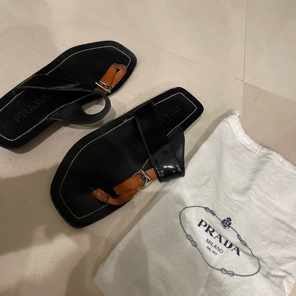 Black/Brown Prada Flip Flops - Picture 2 of 6